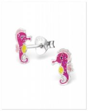0005 oorbellen zeepaardje roze glitter